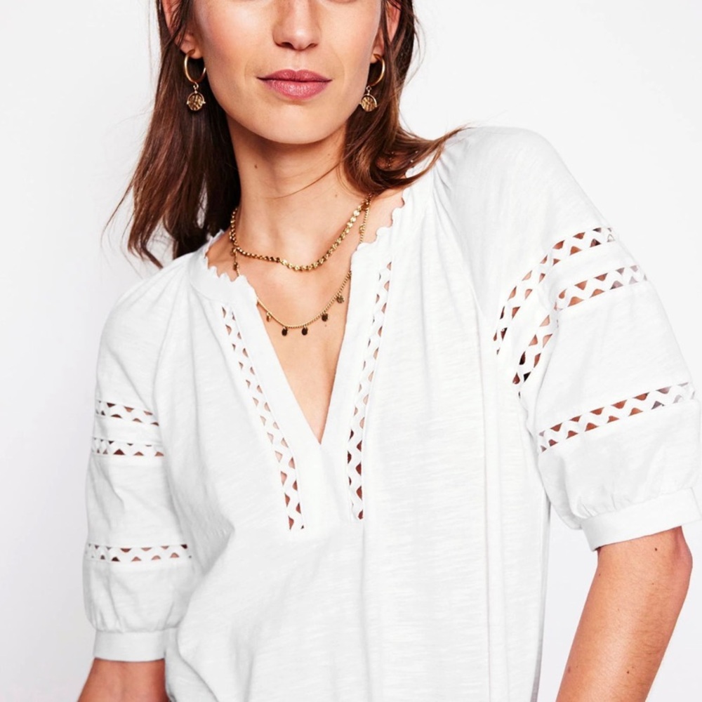 Boden White Maisy Rikrak Trim 100% Cotton Top